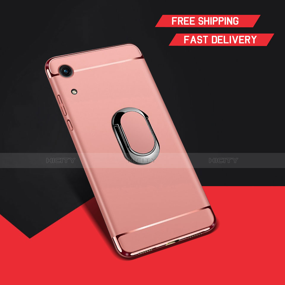 Custodia Lusso Metallo Laterale e Plastica Cover con Anello Supporto A01 per Huawei Honor 8A Oro Rosa