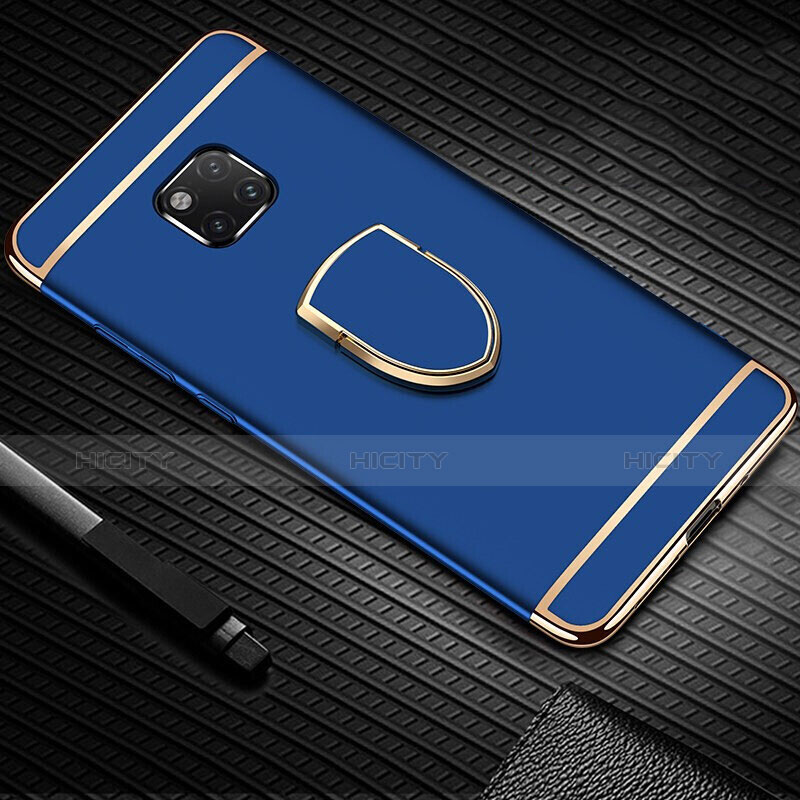 Custodia Lusso Metallo Laterale e Plastica Cover con Anello Supporto A01 per Huawei Mate 20 Pro Blu