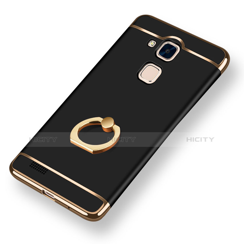 Custodia Lusso Metallo Laterale e Plastica Cover con Anello Supporto A01 per Huawei Mate 7 Nero