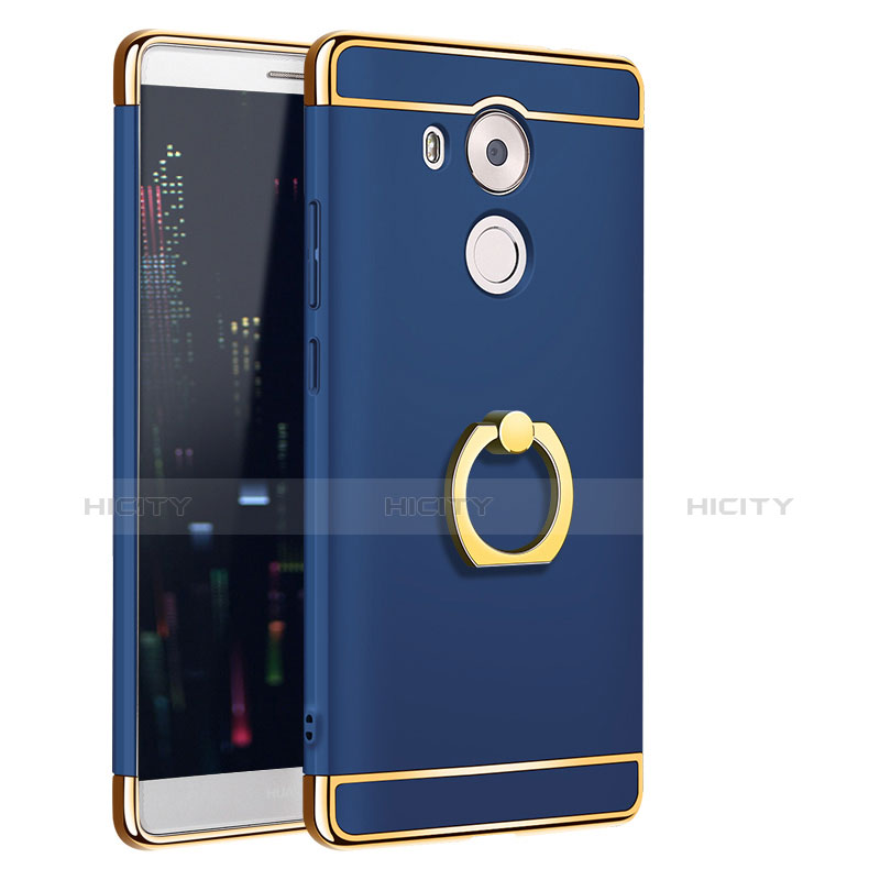 Custodia Lusso Metallo Laterale e Plastica Cover con Anello Supporto A01 per Huawei Mate 8 Blu