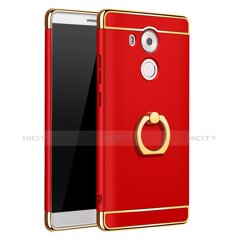 Custodia Lusso Metallo Laterale e Plastica Cover con Anello Supporto A01 per Huawei Mate 8 Rosso