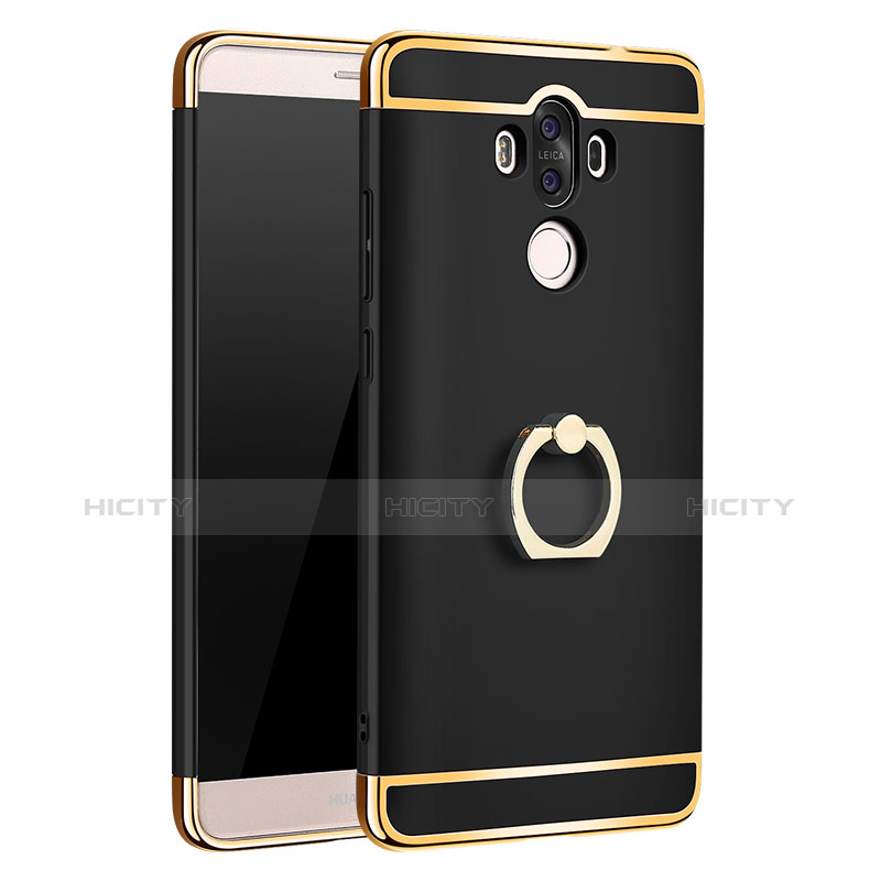 Custodia Lusso Metallo Laterale e Plastica Cover con Anello Supporto A01 per Huawei Mate 9 Nero