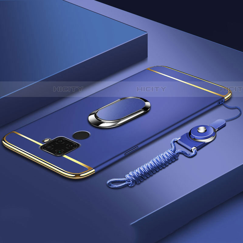 Custodia Lusso Metallo Laterale e Plastica Cover con Anello Supporto A01 per Huawei Nova 5z Blu