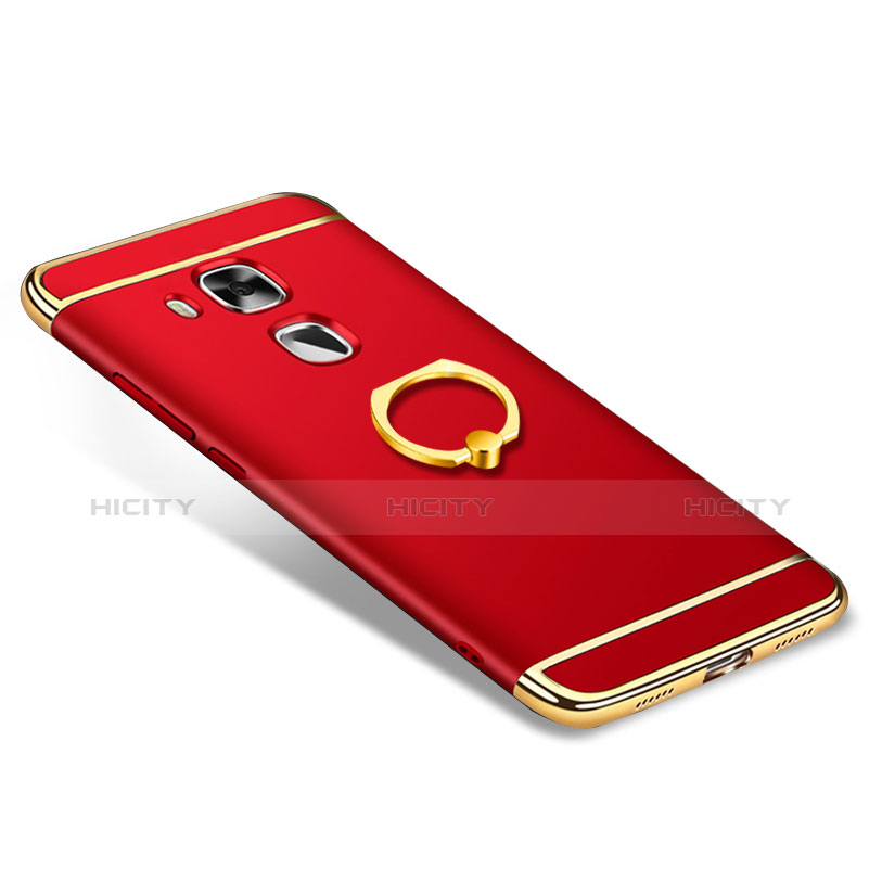 Custodia Lusso Metallo Laterale e Plastica Cover con Anello Supporto A01 per Huawei Nova Plus Rosso