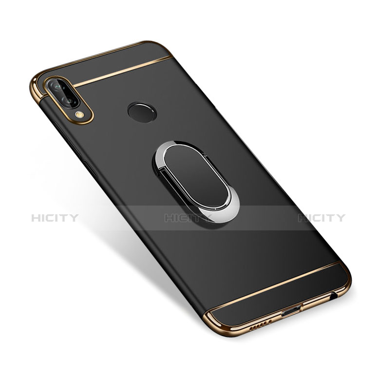 Custodia Lusso Metallo Laterale e Plastica Cover con Anello Supporto A01 per Huawei P Smart+ Plus Nero