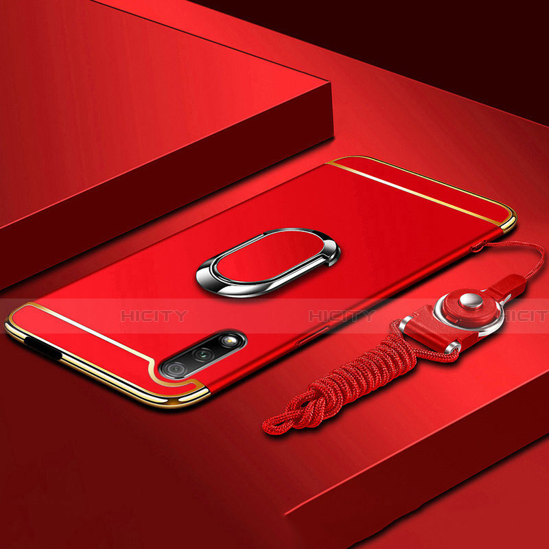 Custodia Lusso Metallo Laterale e Plastica Cover con Anello Supporto A01 per Huawei P Smart Z (2019) Rosso