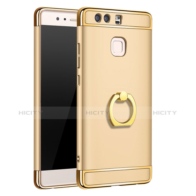 Custodia Lusso Metallo Laterale e Plastica Cover con Anello Supporto A01 per Huawei P9 Oro