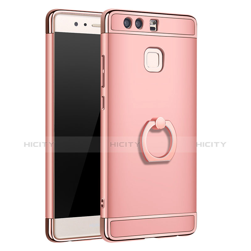 Custodia Lusso Metallo Laterale e Plastica Cover con Anello Supporto A01 per Huawei P9 Plus Oro Rosa