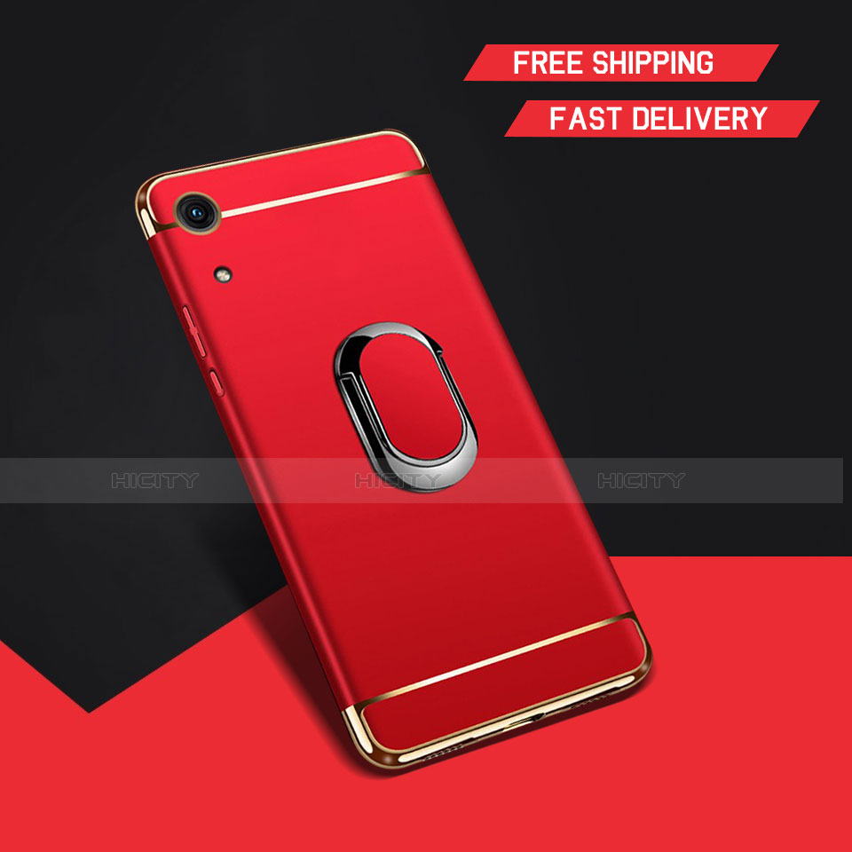 Custodia Lusso Metallo Laterale e Plastica Cover con Anello Supporto A01 per Huawei Y6 Prime (2019) Rosso