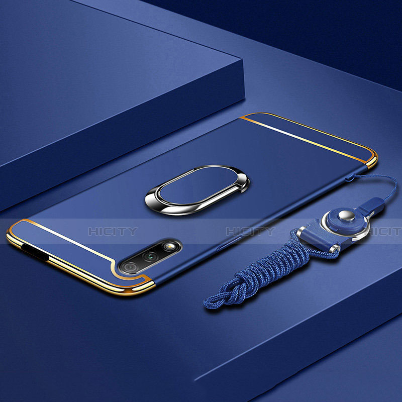 Custodia Lusso Metallo Laterale e Plastica Cover con Anello Supporto A01 per Huawei Y9 Prime (2019) Blu