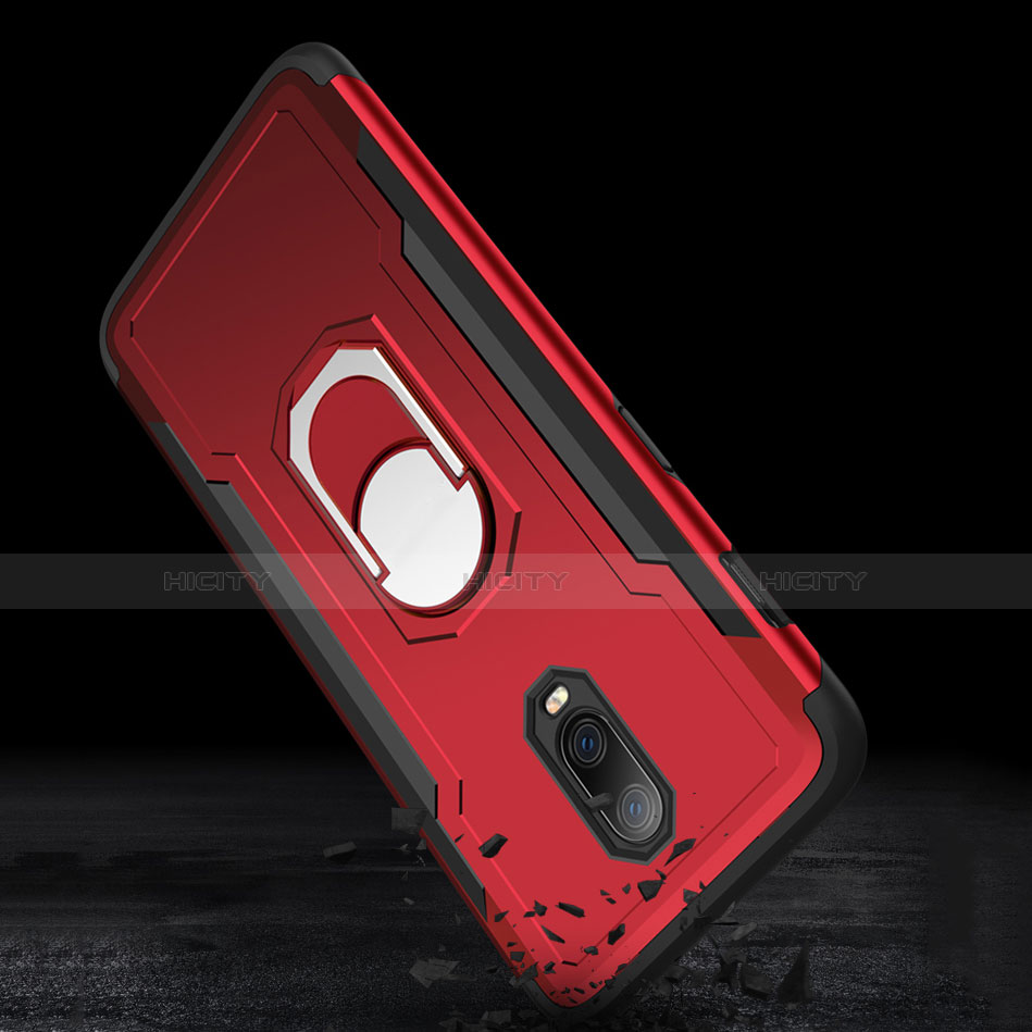 Custodia Lusso Metallo Laterale e Plastica Cover con Anello Supporto A01 per OnePlus 6T