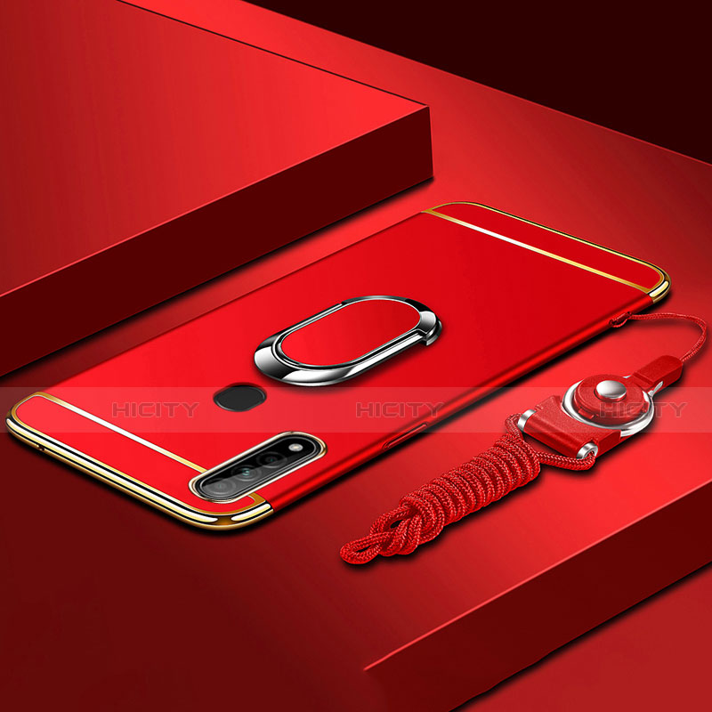 Custodia Lusso Metallo Laterale e Plastica Cover con Anello Supporto A01 per Oppo A31 Rosso