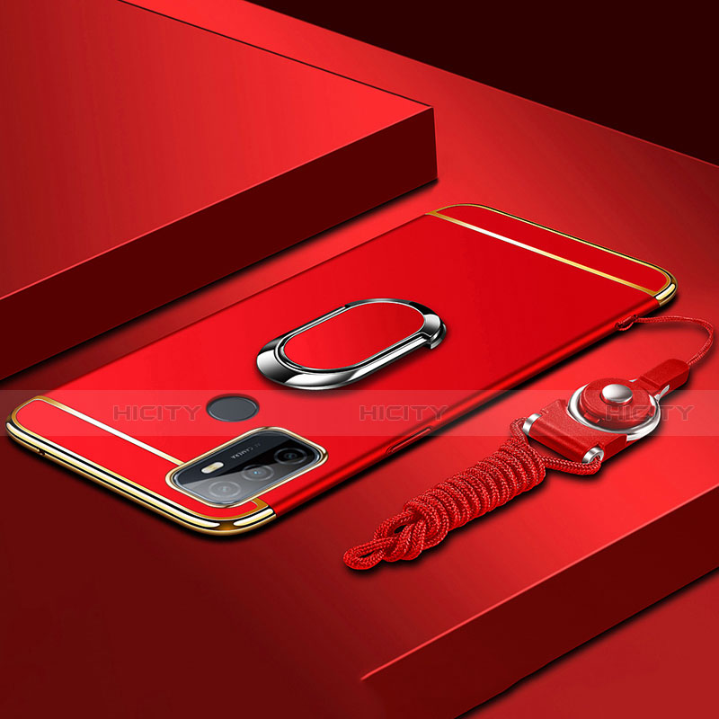 Custodia Lusso Metallo Laterale e Plastica Cover con Anello Supporto A01 per Oppo A32 Rosso