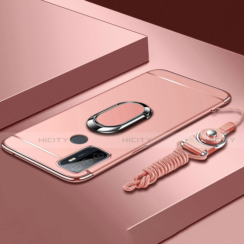 Custodia Lusso Metallo Laterale e Plastica Cover con Anello Supporto A01 per Oppo A33 Oro Rosa