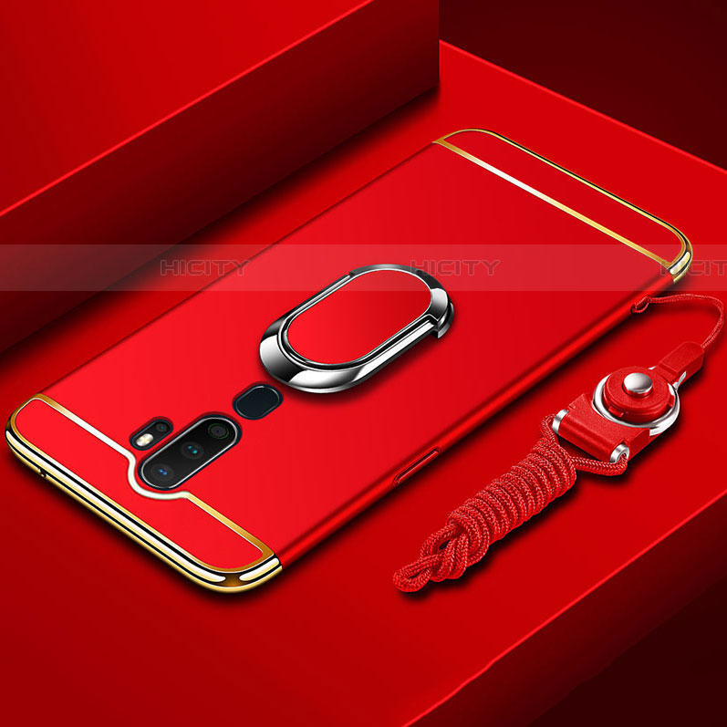 Custodia Lusso Metallo Laterale e Plastica Cover con Anello Supporto A01 per Oppo A5 (2020) Rosso