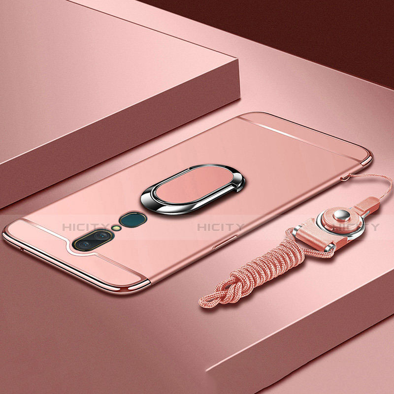 Custodia Lusso Metallo Laterale e Plastica Cover con Anello Supporto A01 per Oppo A9 Oro Rosa