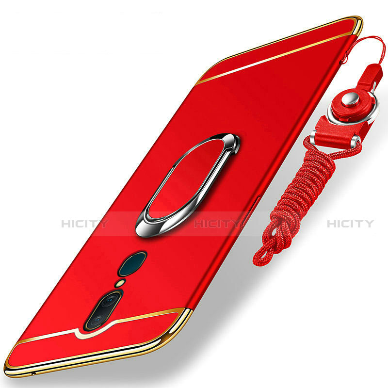 Custodia Lusso Metallo Laterale e Plastica Cover con Anello Supporto A01 per Oppo A9X Rosso