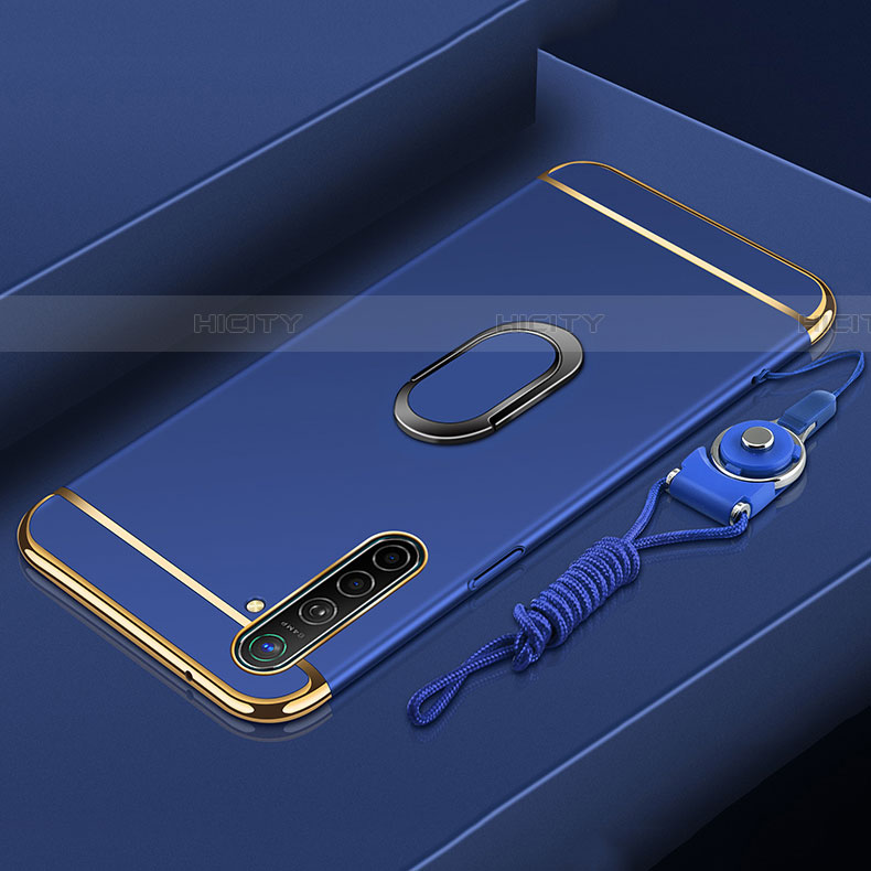 Custodia Lusso Metallo Laterale e Plastica Cover con Anello Supporto A01 per Oppo K5 Blu