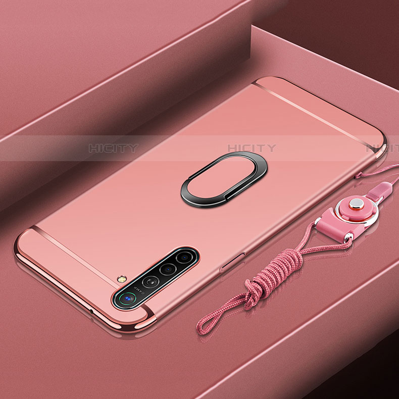 Custodia Lusso Metallo Laterale e Plastica Cover con Anello Supporto A01 per Oppo K5 Oro Rosa