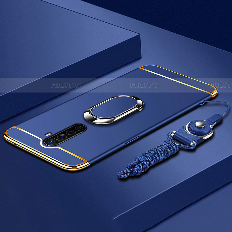 Custodia Lusso Metallo Laterale e Plastica Cover con Anello Supporto A01 per Oppo Reno Ace Blu