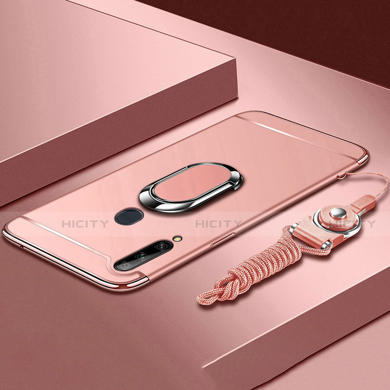 Custodia Lusso Metallo Laterale e Plastica Cover con Anello Supporto A01 per Samsung Galaxy A20s Oro Rosa