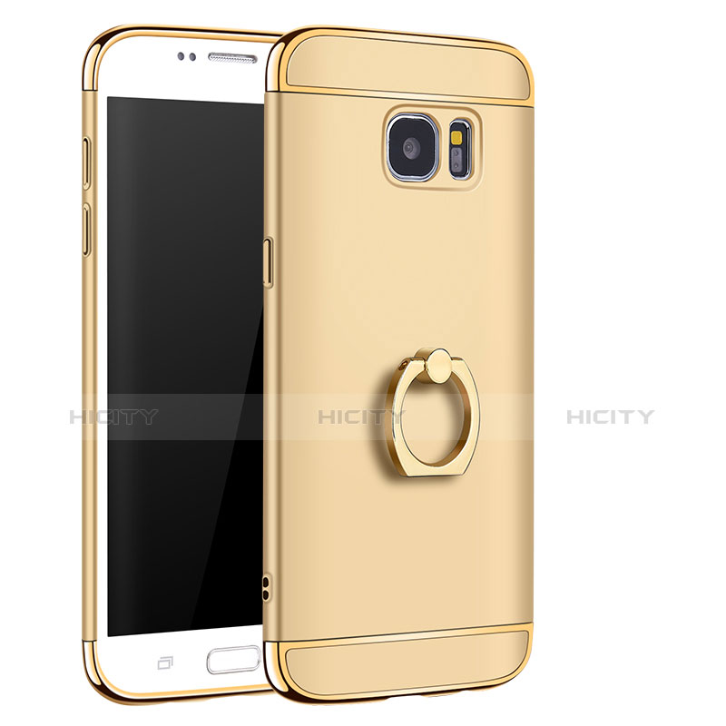 Custodia Lusso Metallo Laterale e Plastica Cover con Anello Supporto A01 per Samsung Galaxy S7 Edge G935F Oro