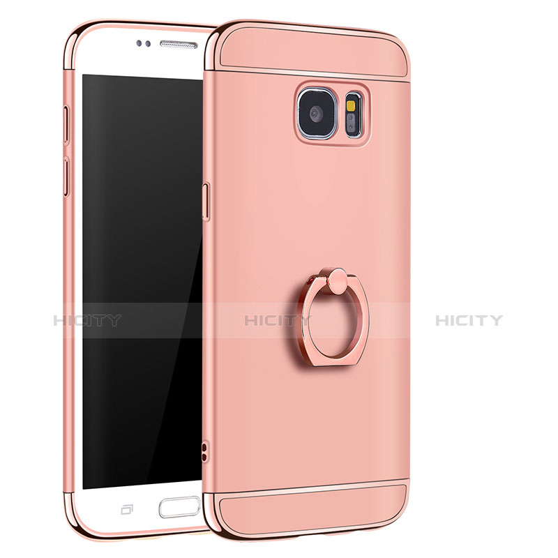 Custodia Lusso Metallo Laterale e Plastica Cover con Anello Supporto A01 per Samsung Galaxy S7 Edge G935F Oro Rosa