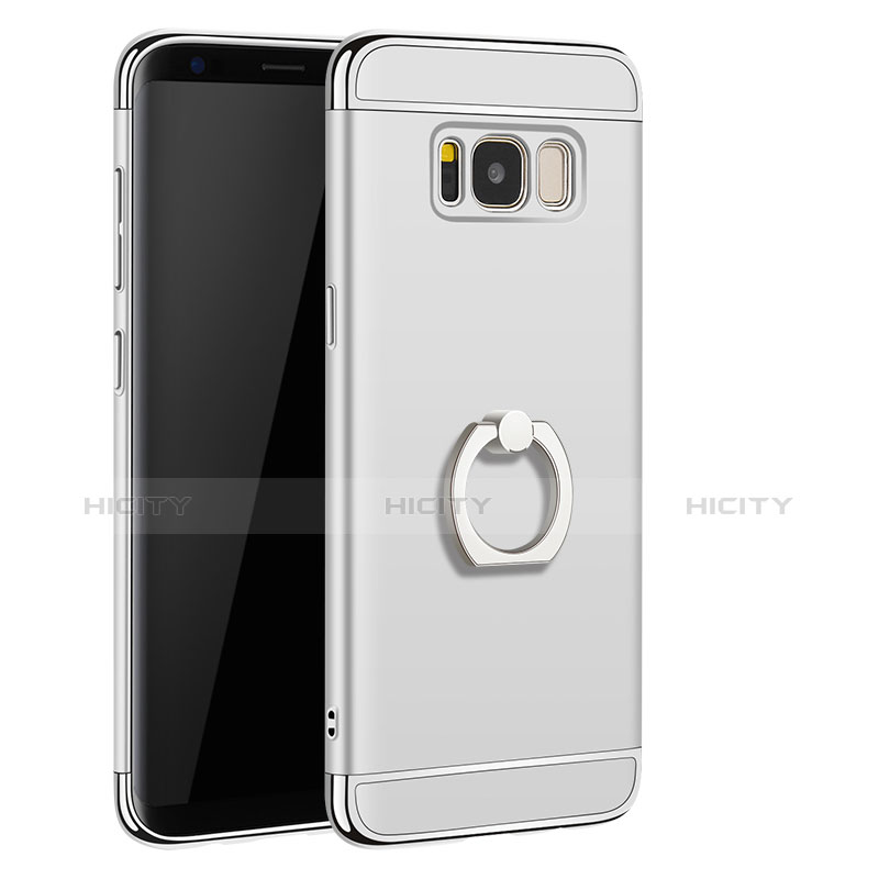 Custodia Lusso Metallo Laterale e Plastica Cover con Anello Supporto A01 per Samsung Galaxy S8 Argento