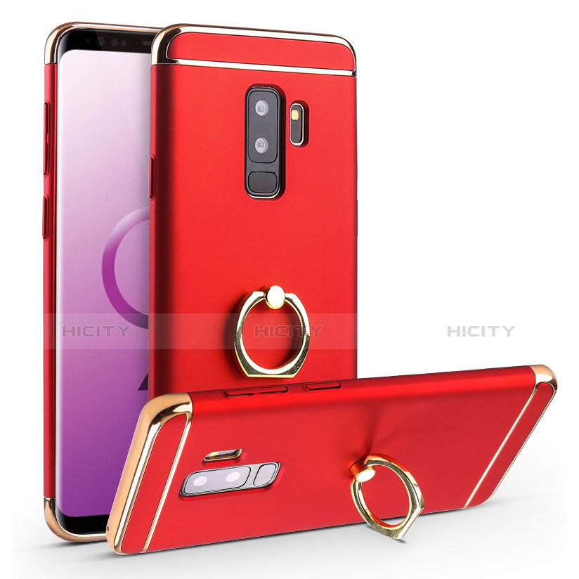 Custodia Lusso Metallo Laterale e Plastica Cover con Anello Supporto A01 per Samsung Galaxy S9 Plus Rosso