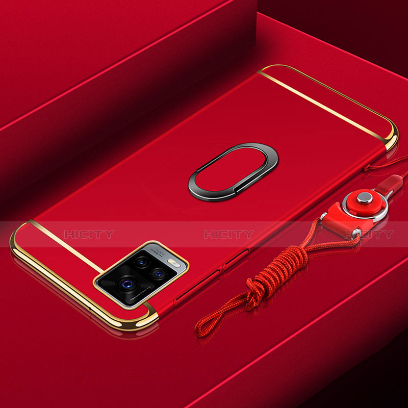 Custodia Lusso Metallo Laterale e Plastica Cover con Anello Supporto A01 per Vivo V20 Pro 5G Rosso