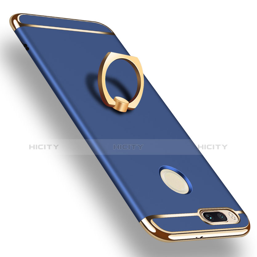 Custodia Lusso Metallo Laterale e Plastica Cover con Anello Supporto A01 per Xiaomi Mi A1 Blu
