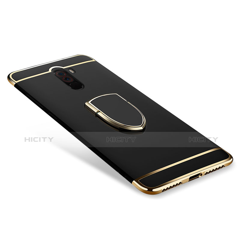 Custodia Lusso Metallo Laterale e Plastica Cover con Anello Supporto A01 per Xiaomi Pocophone F1 Nero