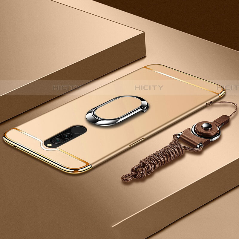 Custodia Lusso Metallo Laterale e Plastica Cover con Anello Supporto A01 per Xiaomi Redmi 8 Oro