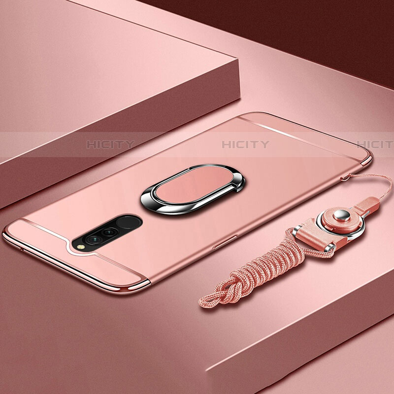 Custodia Lusso Metallo Laterale e Plastica Cover con Anello Supporto A01 per Xiaomi Redmi 8 Oro Rosa