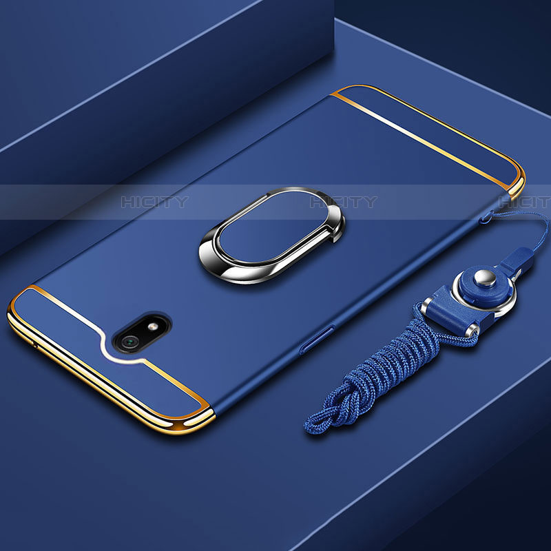 Custodia Lusso Metallo Laterale e Plastica Cover con Anello Supporto A01 per Xiaomi Redmi 8A Blu