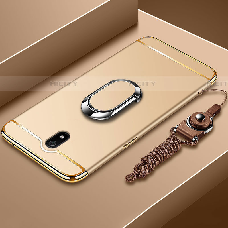 Custodia Lusso Metallo Laterale e Plastica Cover con Anello Supporto A01 per Xiaomi Redmi 8A Oro