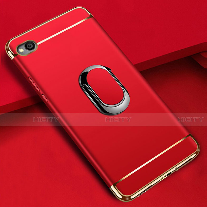 Custodia Lusso Metallo Laterale e Plastica Cover con Anello Supporto A01 per Xiaomi Redmi Go Rosso