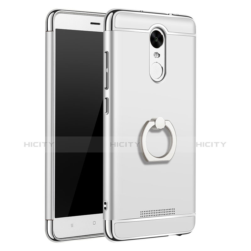 Custodia Lusso Metallo Laterale e Plastica Cover con Anello Supporto A01 per Xiaomi Redmi Note 3 MediaTek Argento