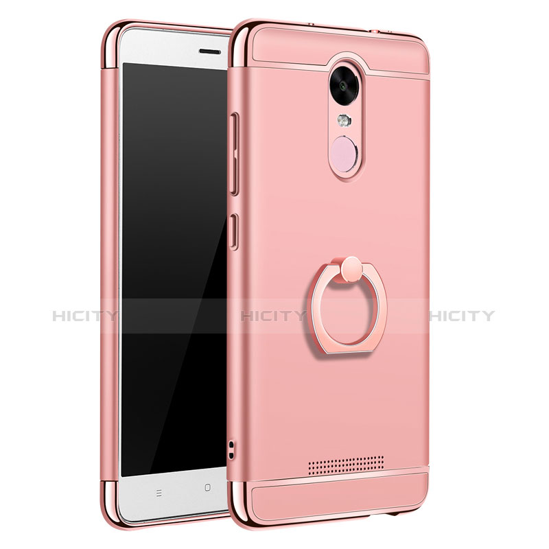 Custodia Lusso Metallo Laterale e Plastica Cover con Anello Supporto A01 per Xiaomi Redmi Note 3 Oro Rosa