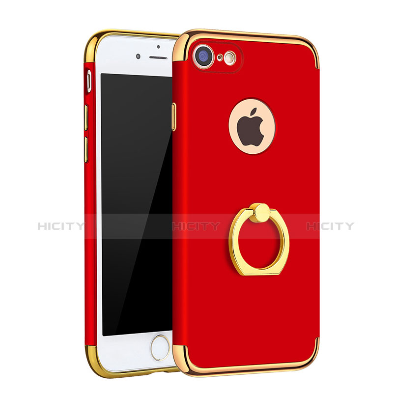 Custodia Lusso Metallo Laterale e Plastica Cover con Anello Supporto A02 per Apple iPhone 7 Rosso