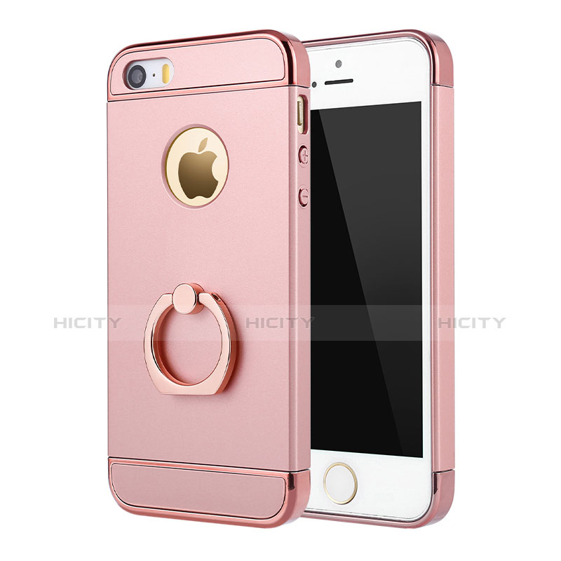 Custodia Lusso Metallo Laterale e Plastica Cover con Anello Supporto A02 per Apple iPhone SE Rosa