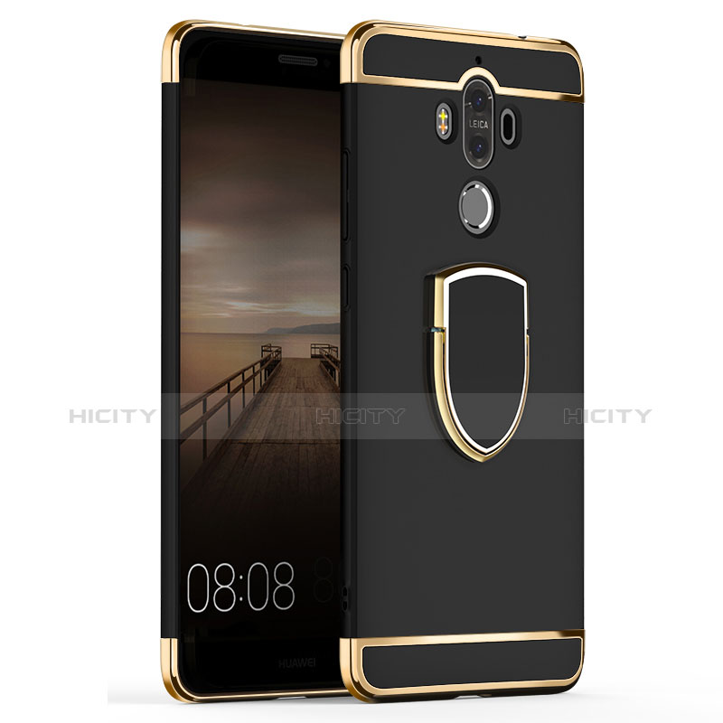 Custodia Lusso Metallo Laterale e Plastica Cover con Anello Supporto A02 per Huawei Mate 9 Nero