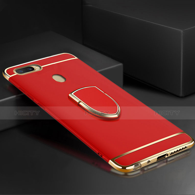 Custodia Lusso Metallo Laterale e Plastica Cover con Anello Supporto A02 per Oppo A7 Rosso