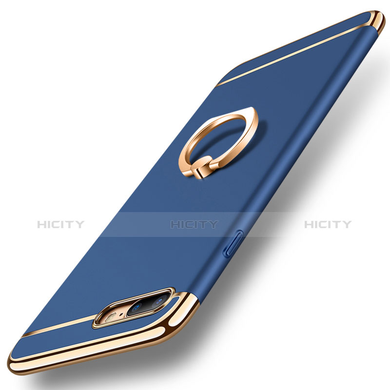 Custodia Lusso Metallo Laterale e Plastica Cover con Anello Supporto A06 per Apple iPhone 7 Plus Blu