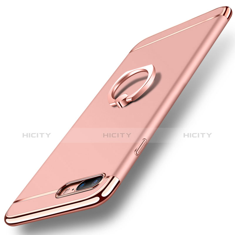 Custodia Lusso Metallo Laterale e Plastica Cover con Anello Supporto A06 per Apple iPhone 8 Plus Oro Rosa