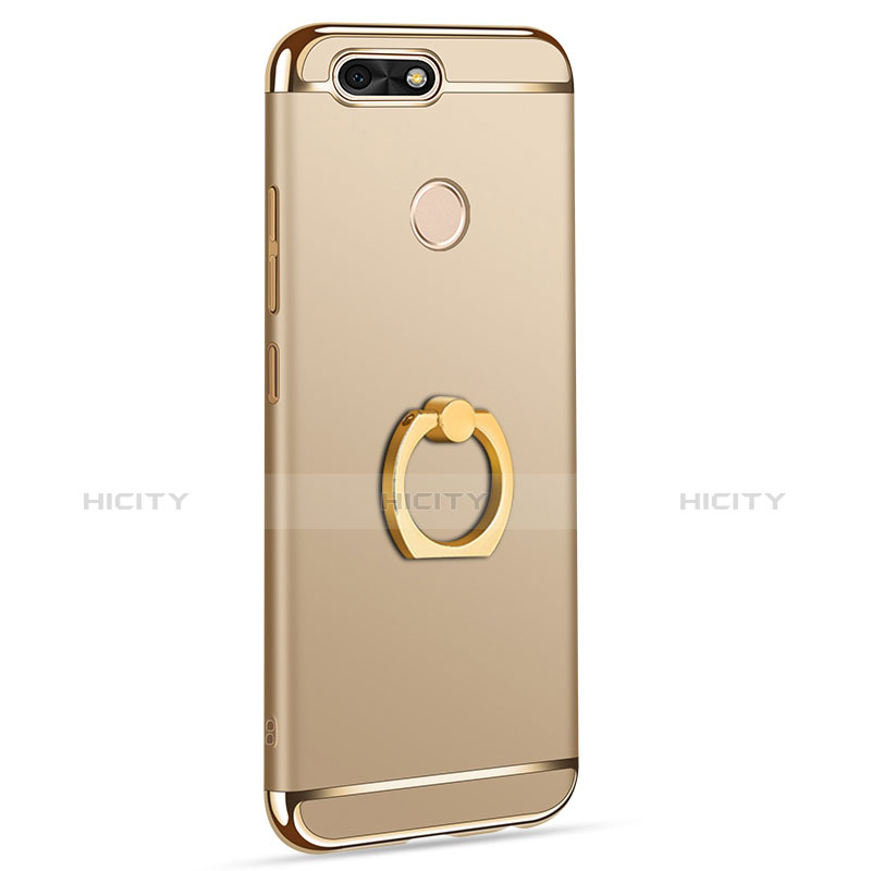 Custodia Lusso Metallo Laterale e Plastica Cover con Anello Supporto A06 per Huawei Enjoy 7 Oro