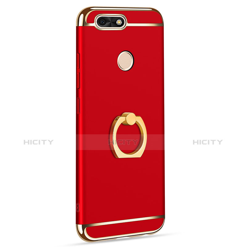 Custodia Lusso Metallo Laterale e Plastica Cover con Anello Supporto A06 per Huawei Y6 Pro (2017) Rosso