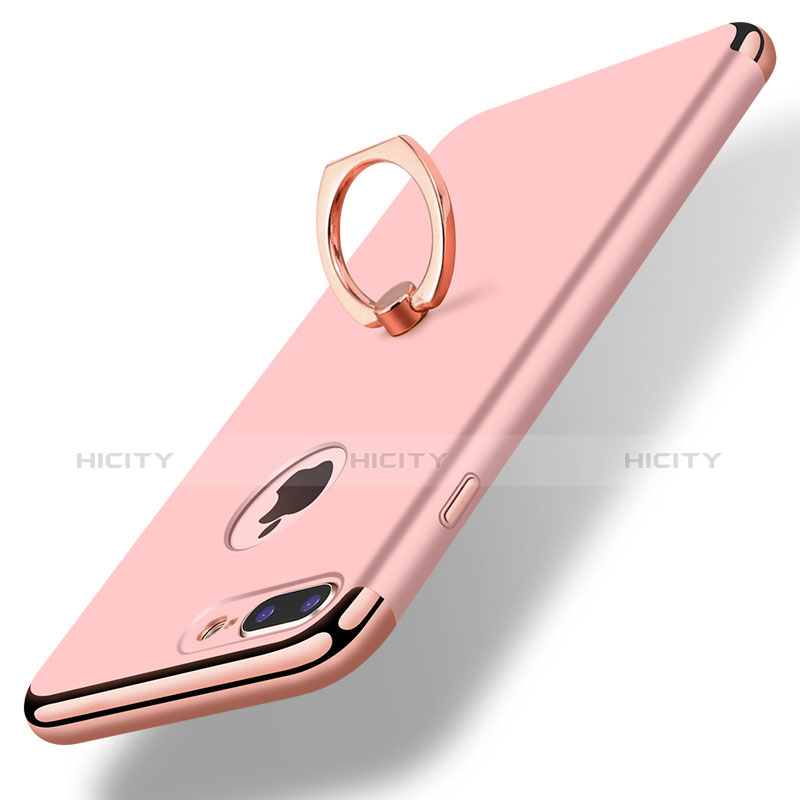 Custodia Lusso Metallo Laterale e Plastica Cover con Anello Supporto A07 per Apple iPhone 7 Plus Oro Rosa