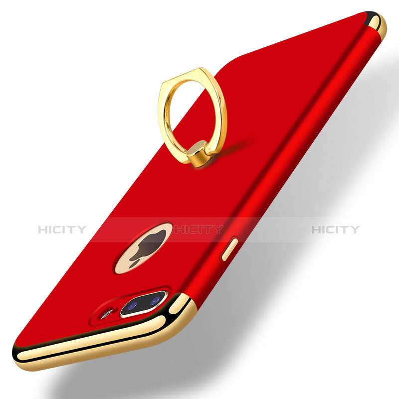 Custodia Lusso Metallo Laterale e Plastica Cover con Anello Supporto A07 per Apple iPhone 7 Plus Rosso