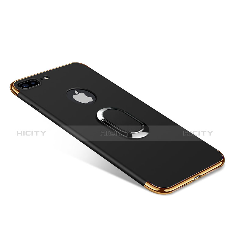 Custodia Lusso Metallo Laterale e Plastica Cover con Anello Supporto A08 per Apple iPhone 7 Plus Nero